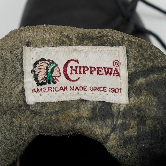 Vintage Chippewa Black Leather Logger Work Boots USA Vibram Sole Size 10.5 80\'s main image 10